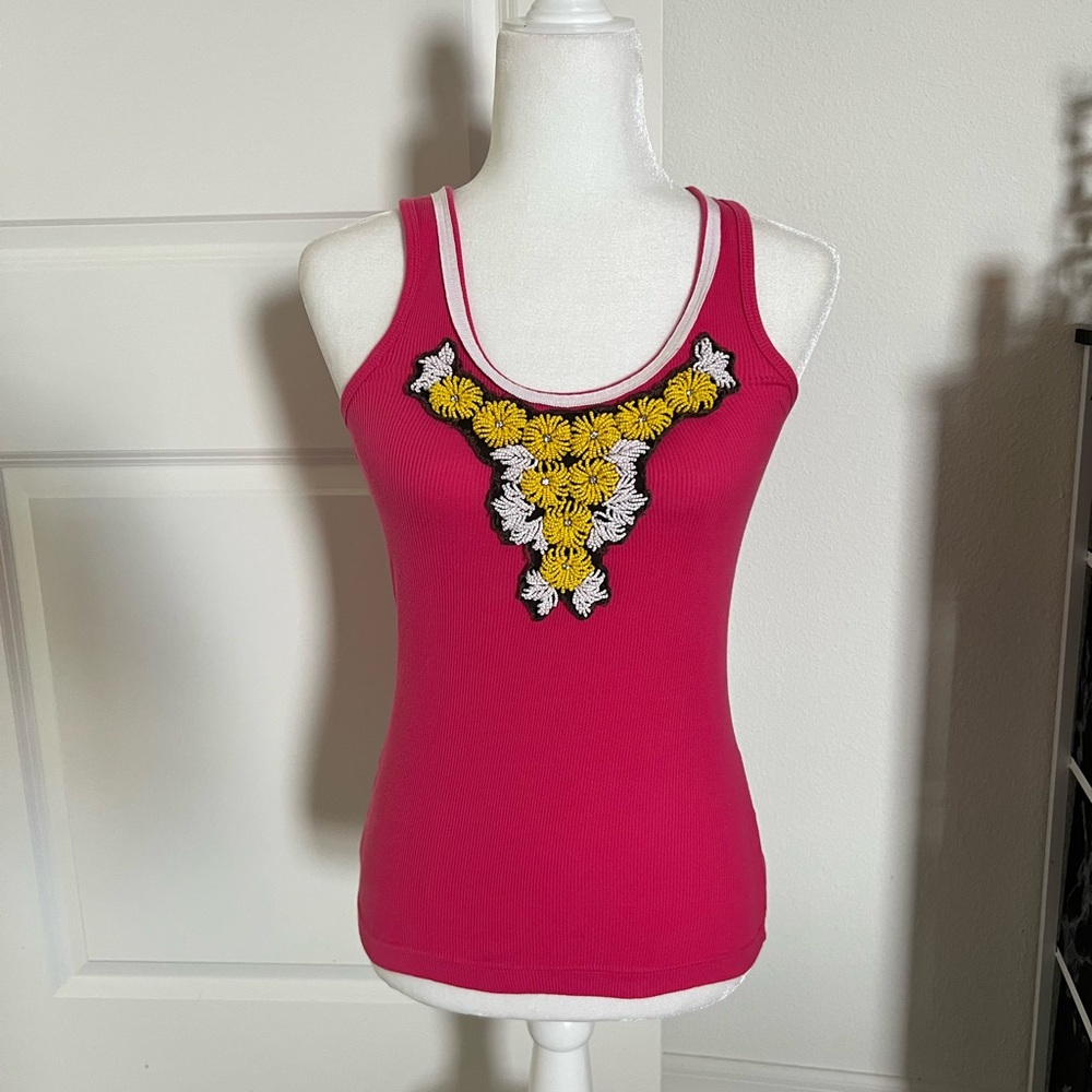 EUC Tory Burch Hot Pink Embellished Tank Top Small